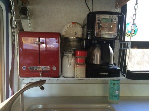 Our original coffee maker broke so we created our own breakfast station that includes a cute little coffee maker and now a toaster too!